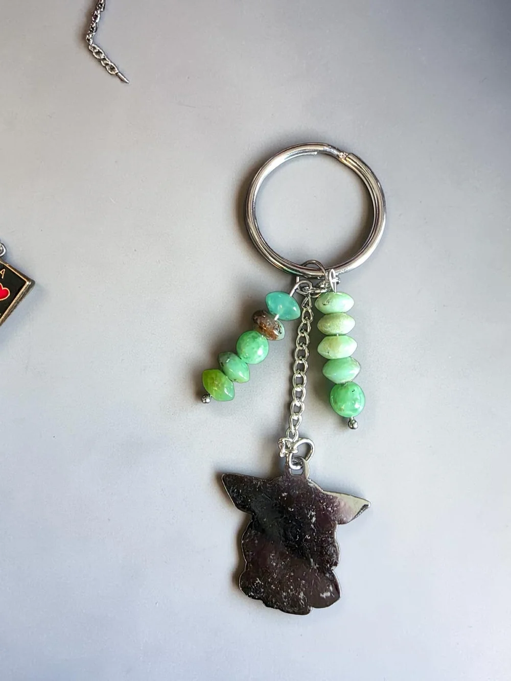 Styleandstone Grogu Green Jadeite Bead Keychain ​